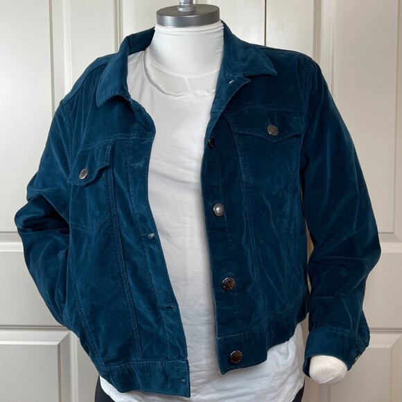 Teal blue corduroy trucker jacket size 1X - Picture 1 of 7
